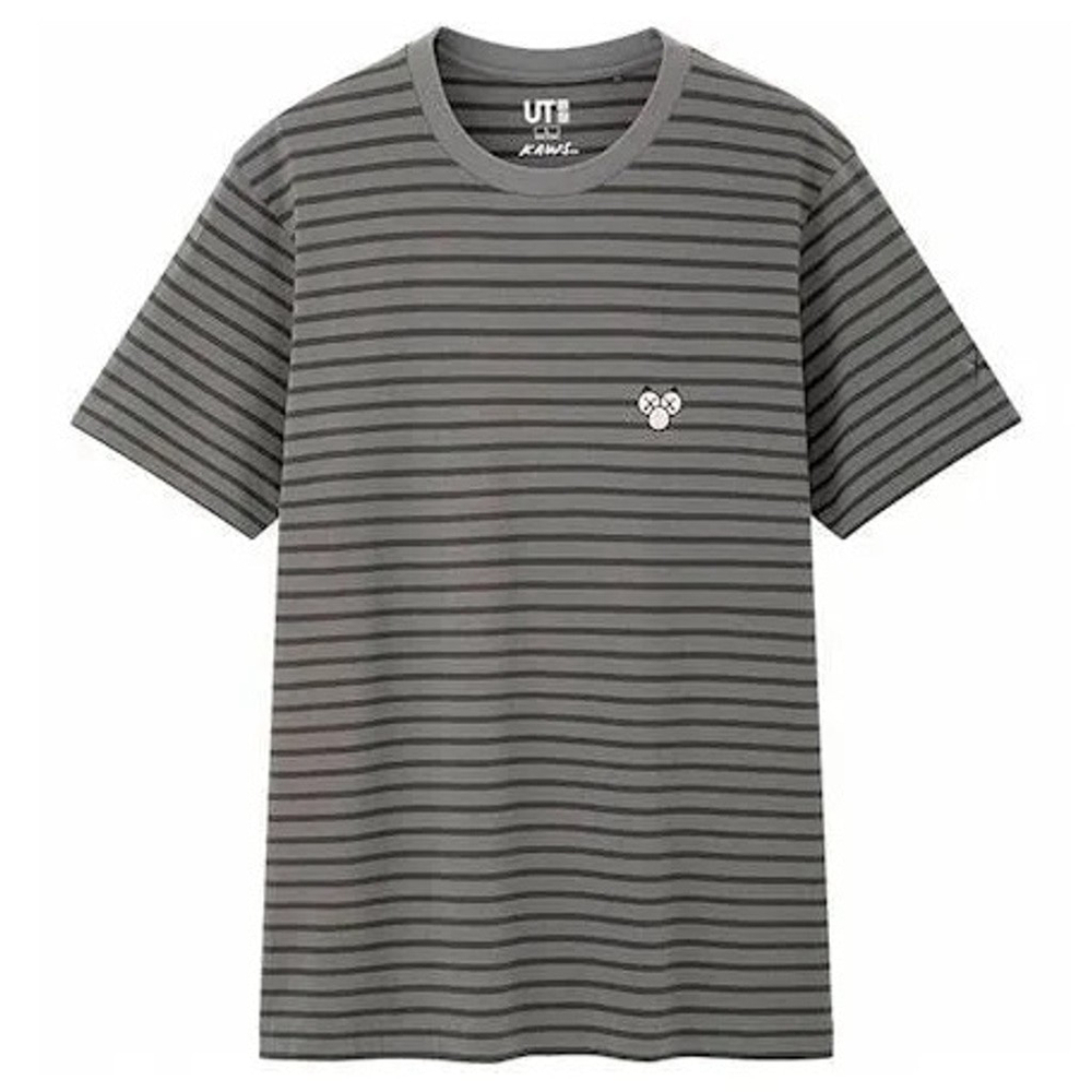 KAWS x Uniqlo Grey Striped Cotton T-Shirt Medium